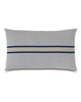 The Sprouse Linear Pillow by Eastern Accents is a rectangular light gray pillow featuring horizontal dark blue, tan, and light blue stripes across the center. It has a minimalist design and a zipper closure.