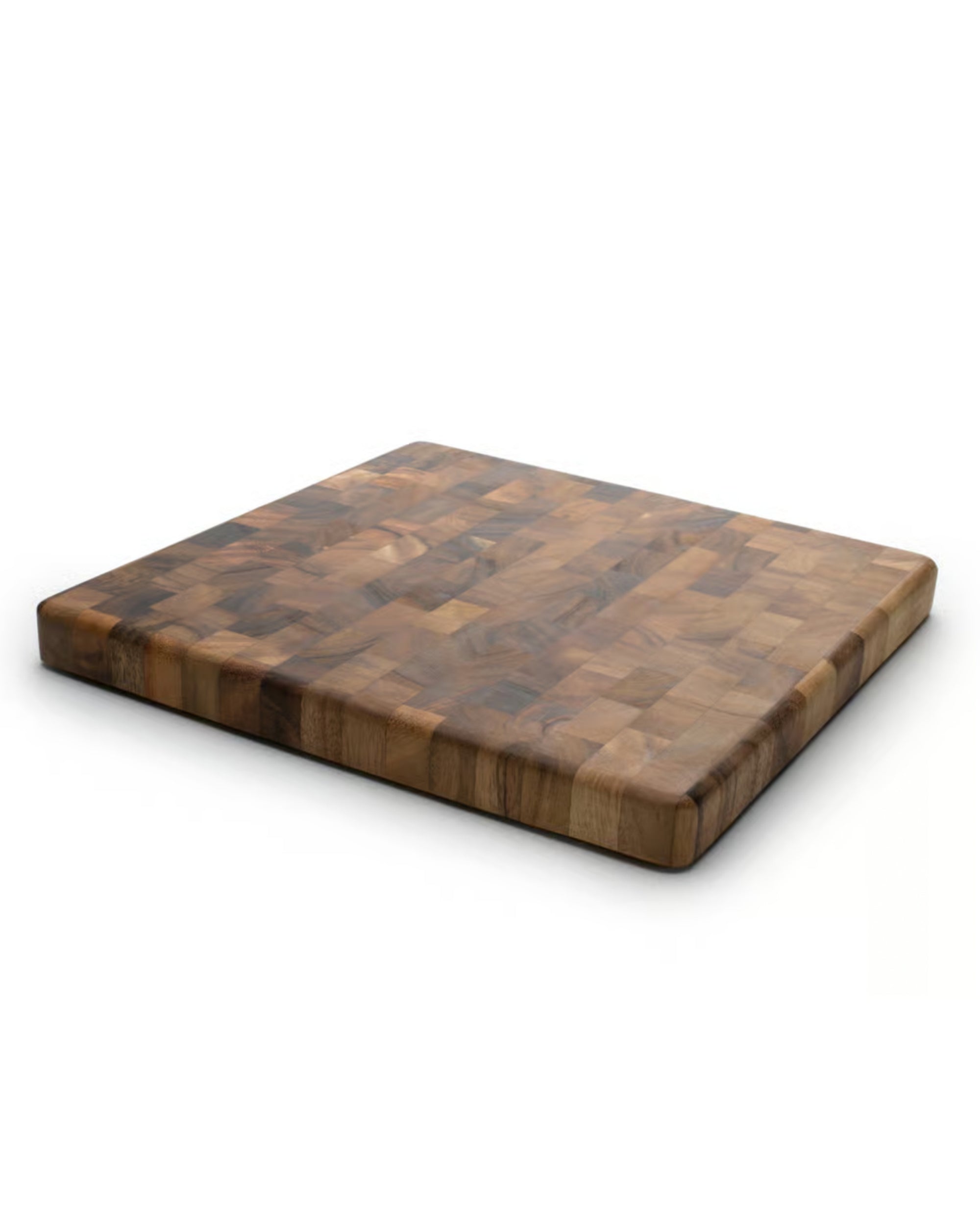 The Square Chef's Board by Fox Run Brands is a thick, square end grain cutting board with a checkered wood pattern, shown on a white background.