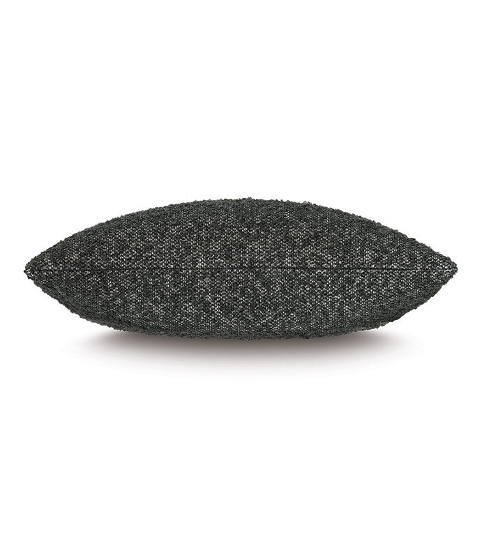 The Eastern Accents Marl Deco Charcoal pillow, a textured dark gray rectangular decorative accent, is displayed from the side on a white background.
