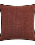 The EQUESTRAIN pillow by Eastern Accents features clay-red textured fabric and dark piping, adding subtle equestrian charm to any space. Shown on a white background.