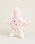 The Faire Starfish Warmies is a soft, plush pink starfish toy with a smiling face and black eyes that can be microwaved for soothing warmth and ultimate comfort.