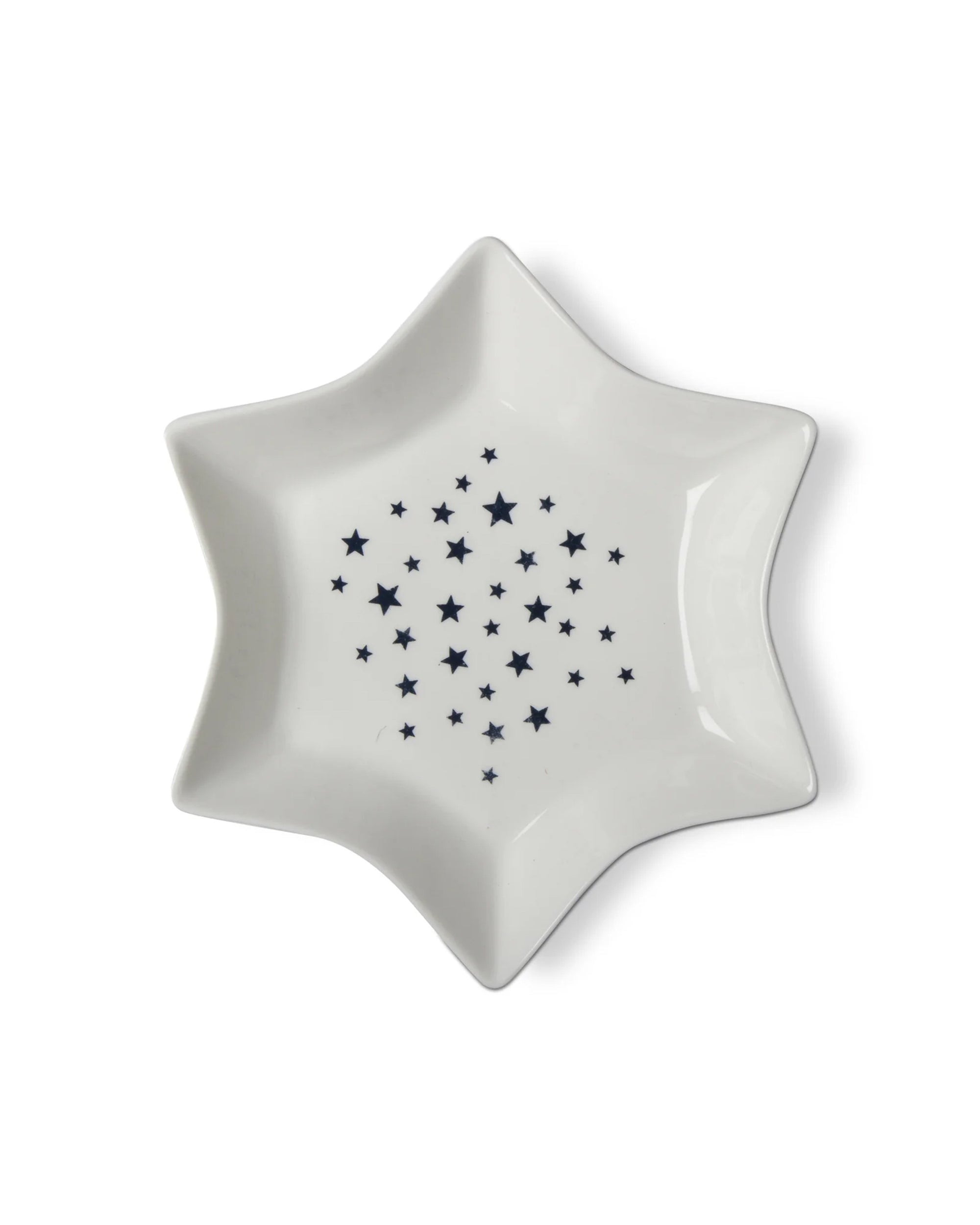 The Tag Stars Dish is a star-shaped bone china snack dish with small black stars in the center, shown on a plain white background.
