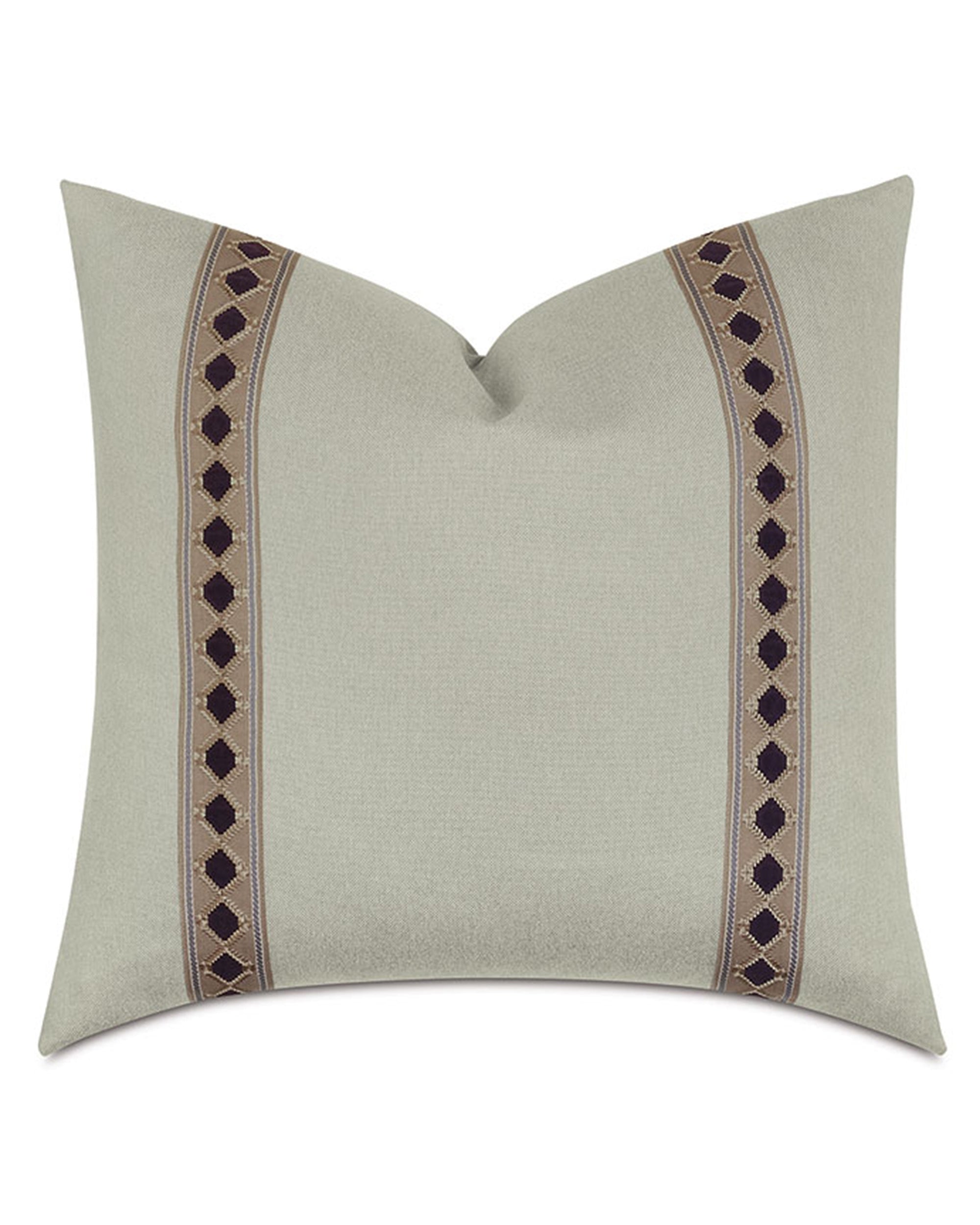 Square Euro sham with khaki fabric and diamond tape trim by Eastern Accents, Modesta Khaki collection.
