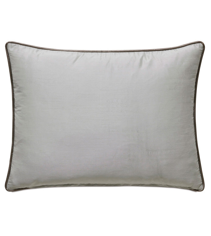 The Hendrix Stone Sham by Eastern Accents is a rectangular white 20x27 pillow with dark piping along the edges, shown on a plain white background.