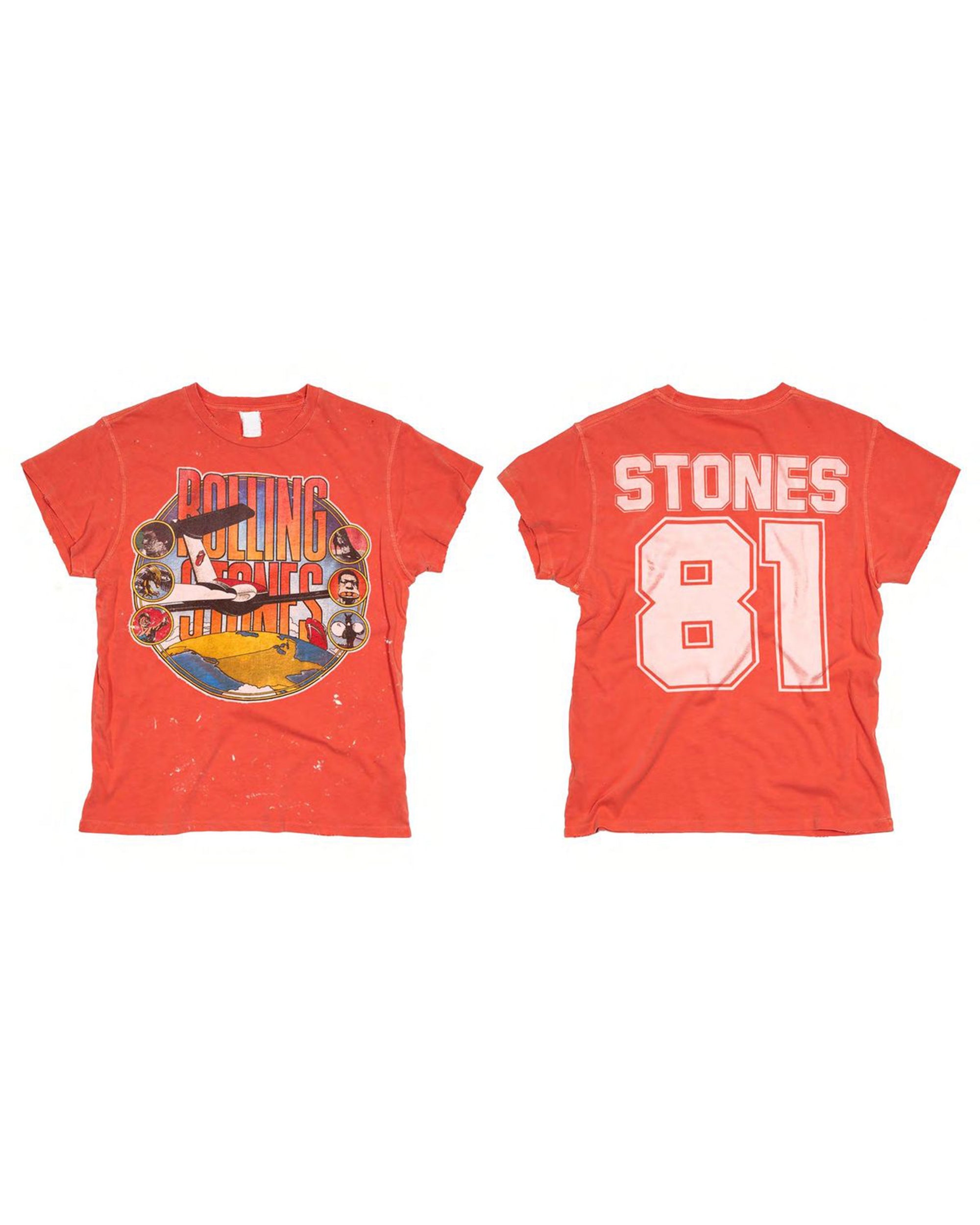Cropped Rolling Stones tee with 1981 tour graphic, Stones 81 text, vintage style by Made Worn.