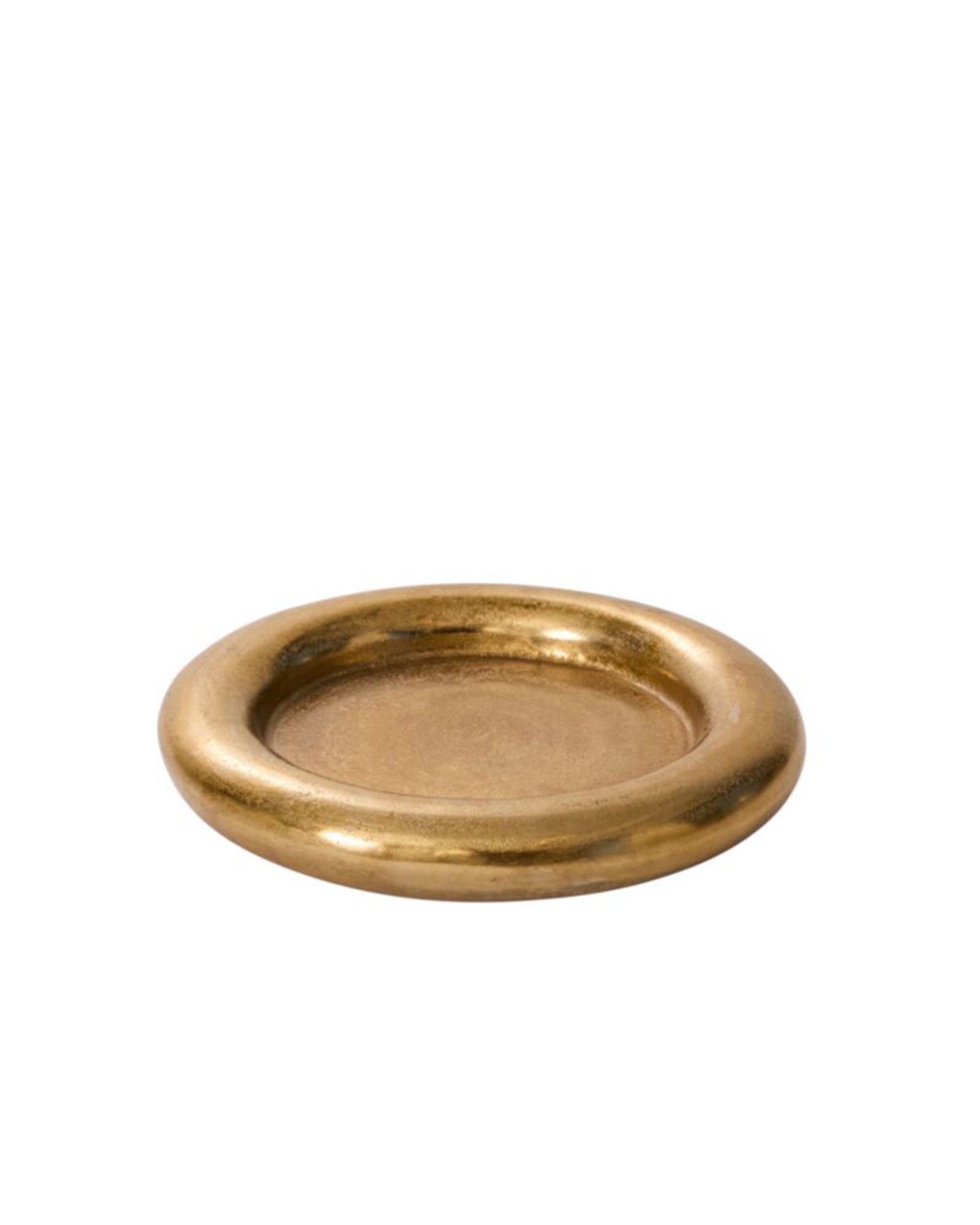 Round gold tray with raised rim by Accent Decor, Stowe Tray, modern accent for stylish home decor.