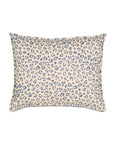 The Eastern Accents STN-399 Tabby Sapphire Sham is a square pillow with a beige background and blue-gray leopard print in a linen blend. Pillow insert is included.