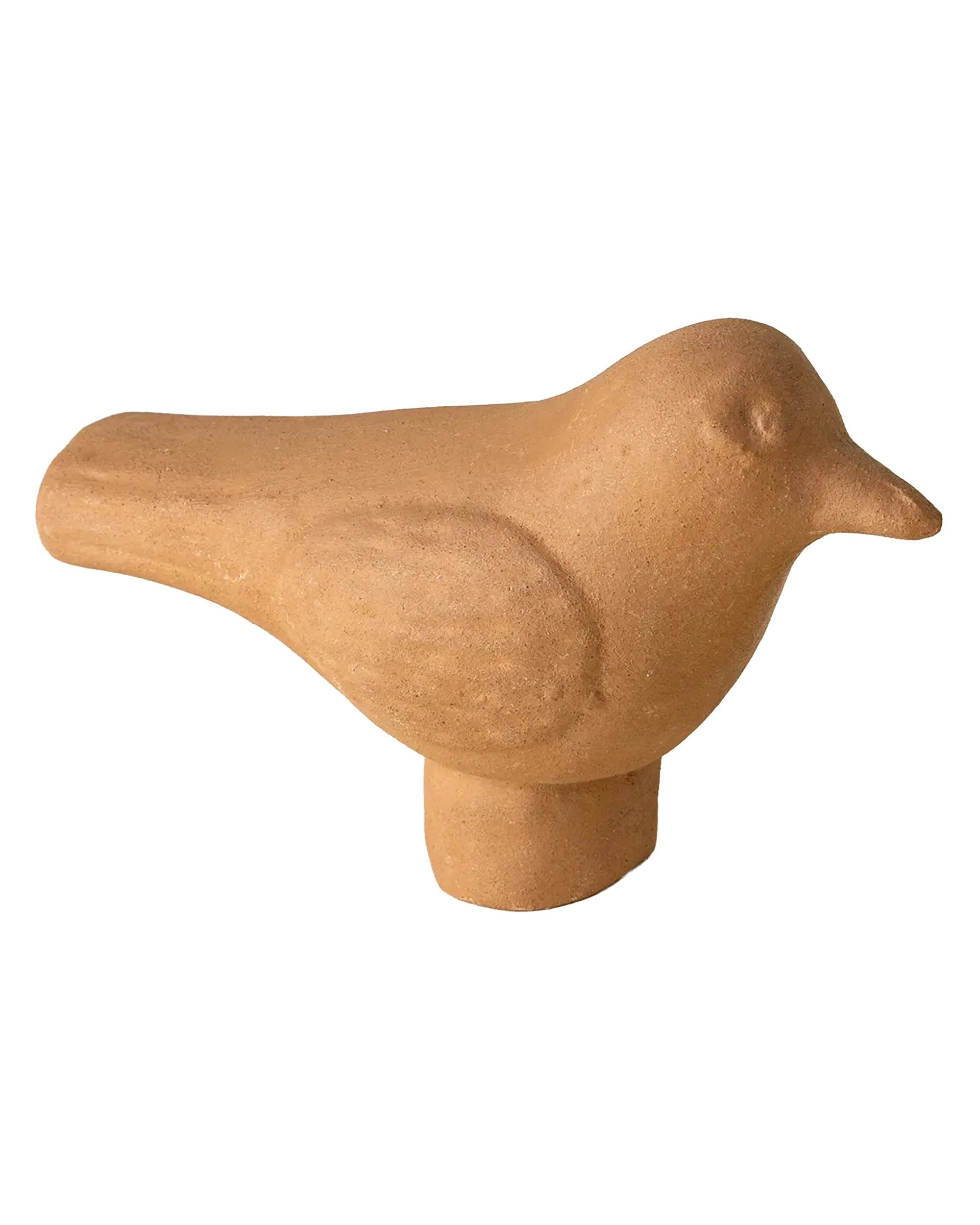 The Indaba Terracotta Bird is a simple brown statuette with a rounded body, wings, small beak, and short cylindrical base—ideal as miniature accent decor.