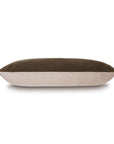 The Trillium Mohar 13X36 by Eastern Accents is a rectangular pillow in dark olive green and light beige mohair, shown side view on a white background.