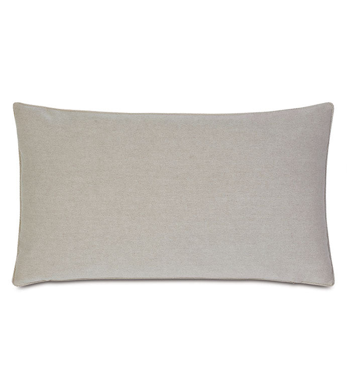 A Ridge Linen 15x26&quot; rectangular cushion with a simple, smooth texture and slightly rounded edges, displayed against a plain white background in a Scottsdale Arizona bungalow by Eastern Accents.