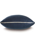 Indigo blue rectangular linen pillow with white zipper seam, Eastern Accents Lodi collection, insert included.