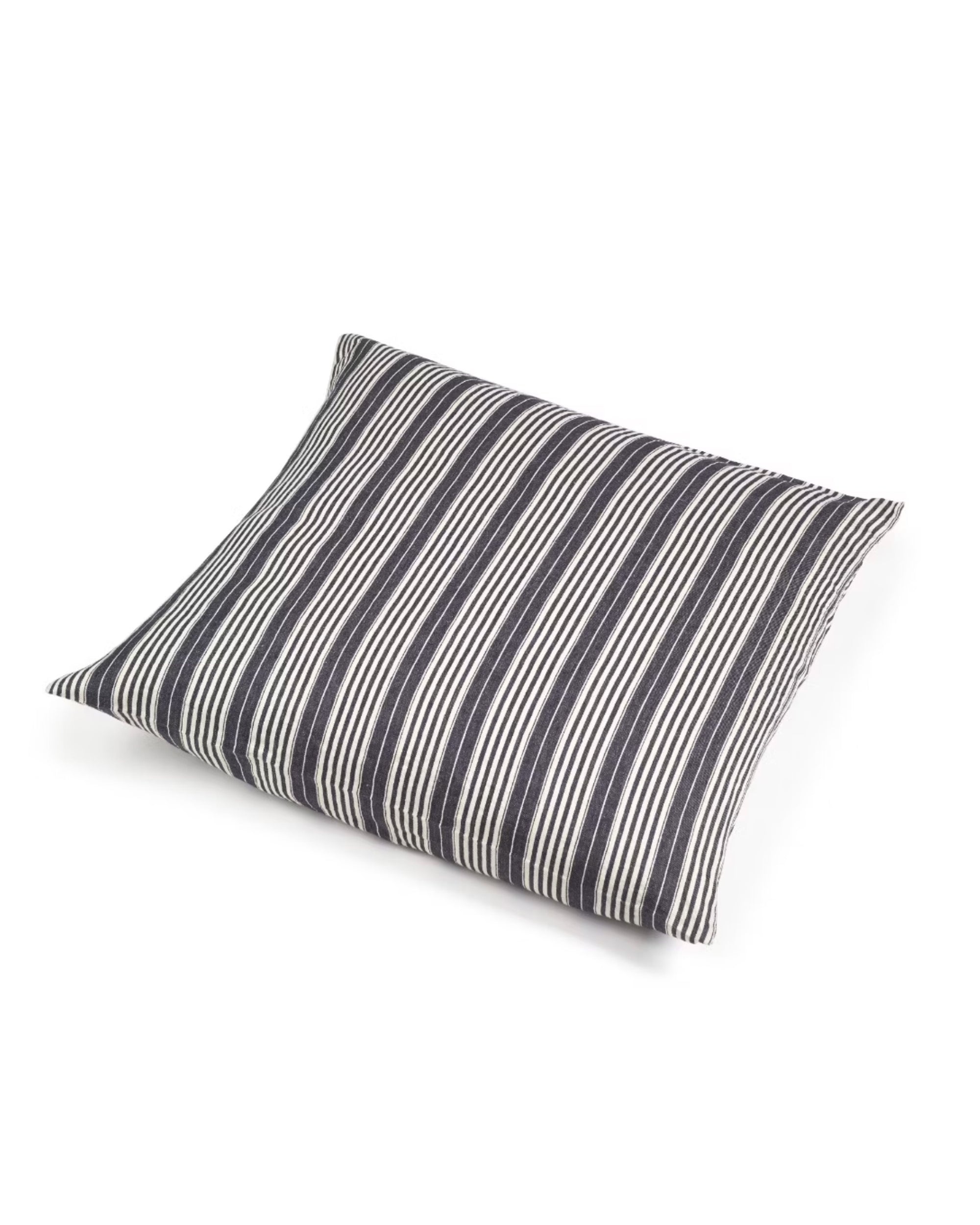 The Tack Stripe Pillow by Libeco Home is a rectangular Belgian Linen pillow with black and white vertical stripes, shown on a plain white background.