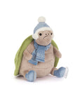 Meet Timmy Turtle Skating from Jelly Cat Inc.—a plush turtle with a green shell, blue winter hat and scarf, plus blue shoes with silver skate blades. Sitting upright and facing forward, Timmy makes a charming festive ice-skating gift!.