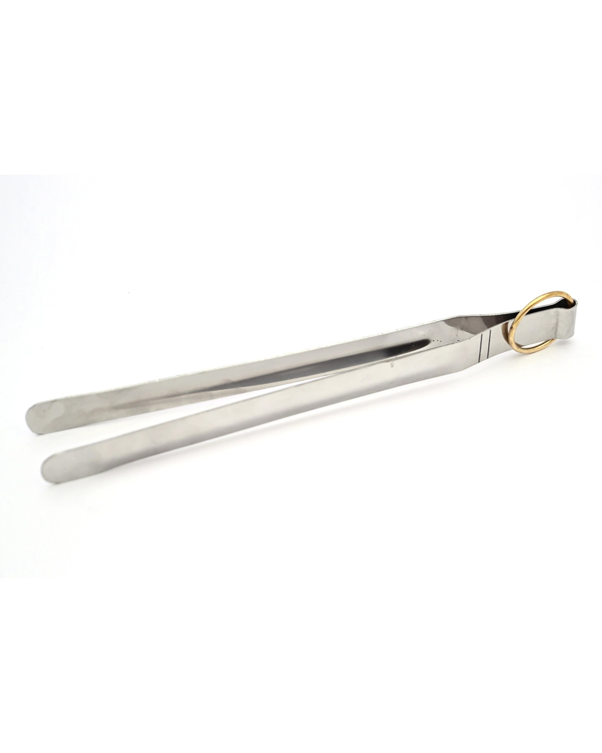 The Faire Tongs with Brass Ring feature Moradabad metalwork craftsmanship and a gold-colored loop at the handle, shown against a white background.