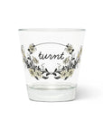 Clear Fishes Eddy Turnt Tumbler with floral pattern and turnt script in soda lime glass, dishwasher safe.