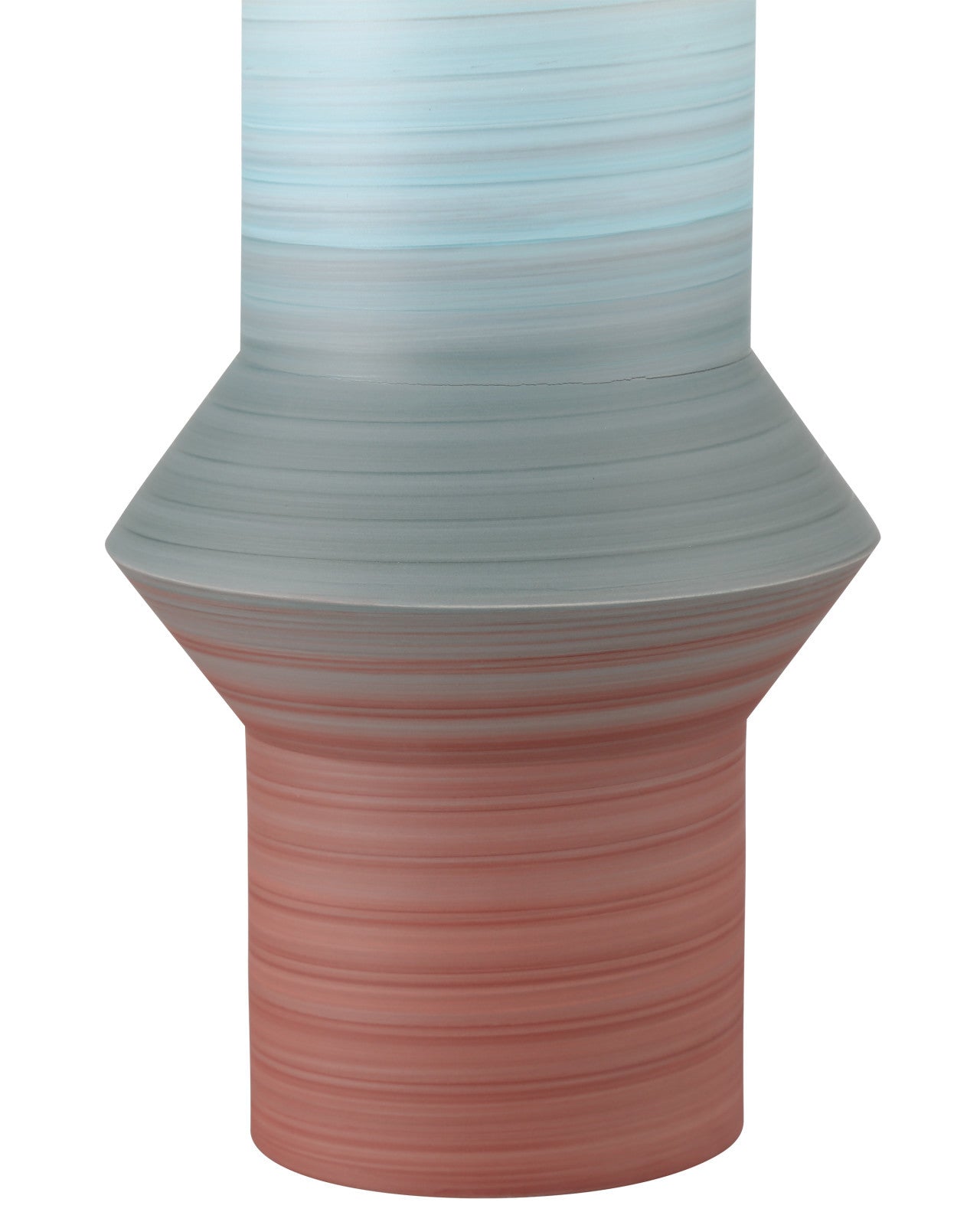 The 80&#39;s Vase Blue/Red by Currey &amp; Company, Inc. features a geometric ceramic design with pastel blue and red stripes, making it a stylish vintage-inspired accent for any room.