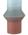 The 80's Vase Blue/Red by Currey & Company, Inc. features a geometric ceramic design with pastel blue and red stripes, making it a stylish vintage-inspired accent for any room.