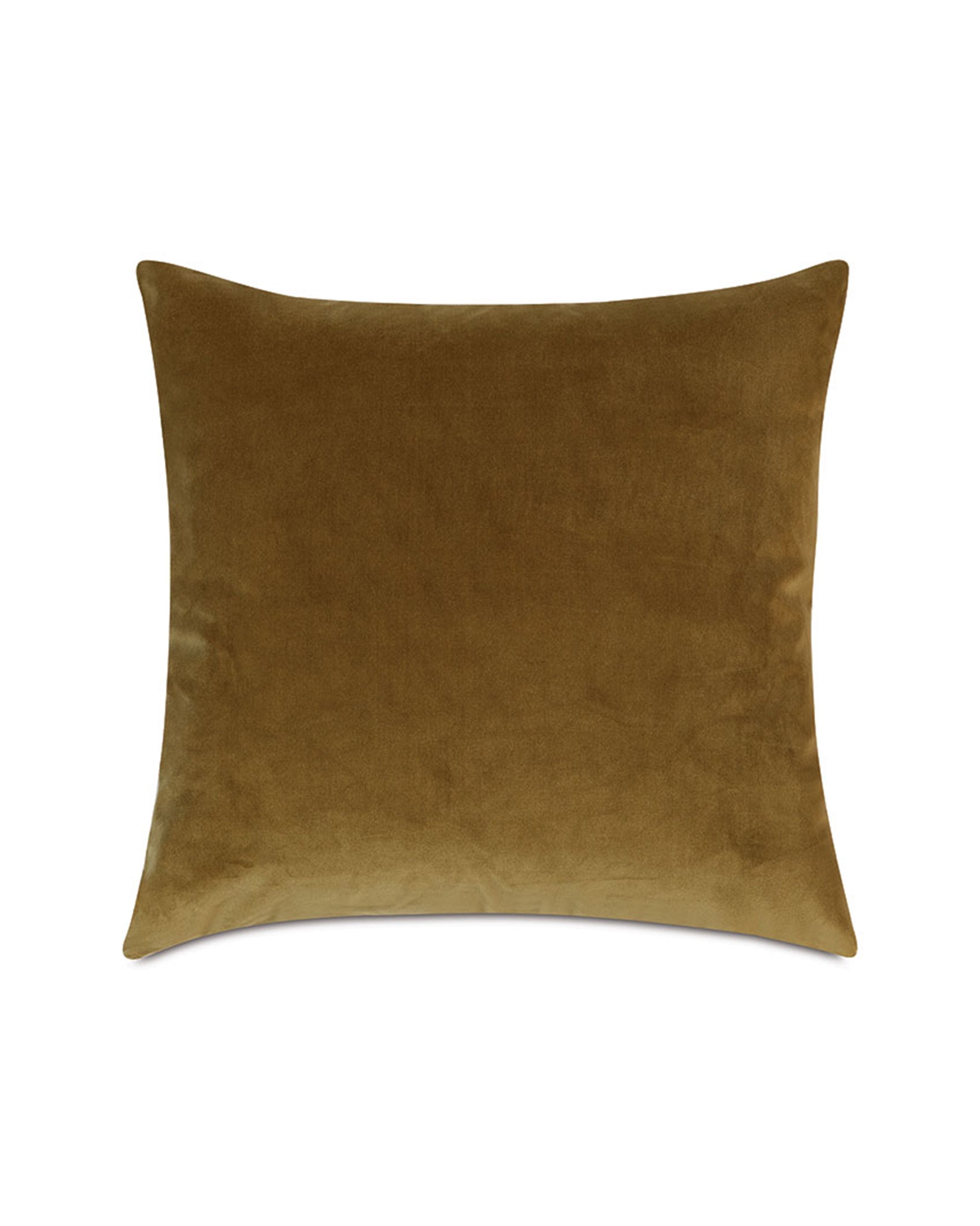 The Velvet Citrine Pillow by Eastern Accents, featuring a square shape and olive-green plush velvet texture, is displayed against a plain white background.
