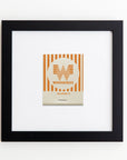 A framed Art Square Black Frame of Whataburger's logo with orange and white stripes and a stylized "W" in the center, titled "San Antonio, TX," displayed on a white wall by Match South.