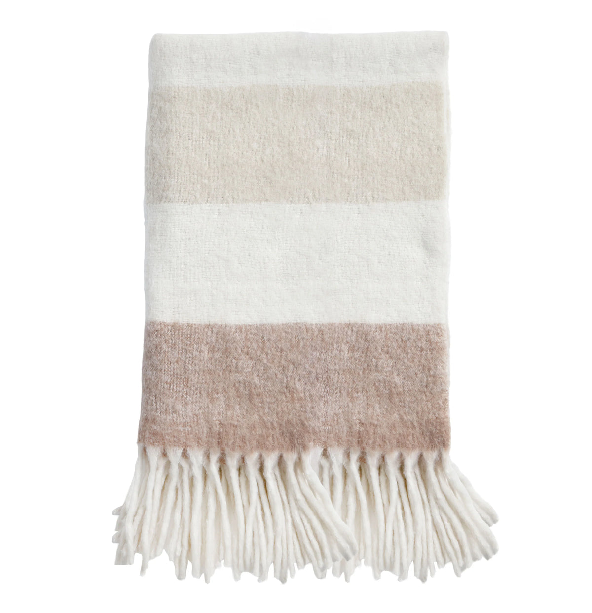 Natural throw with subtle stripes and fringe, POM POM Whistler collection at Bungalow Furniture &amp; Accessories.