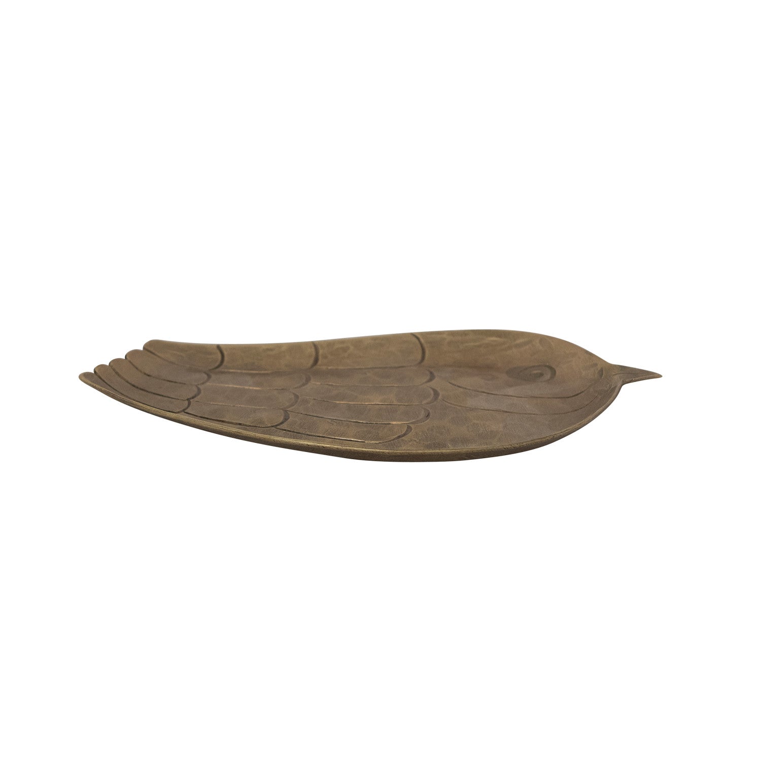 Antique gold bird-shaped tray with engraved feather details, Creative Co-op XT0218, iron decorative accessory.