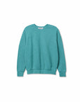 The Perfectwhitetee Ziggy Reverse LS Sweatshirt in turquoise cotton fleece features bracelet-length sleeves, ribbed cuffs, and a ribbed hem, shown on a white background.