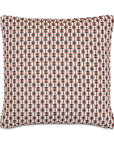 A Moab Graphic 27x27" decorative pillow featuring a houndstooth pattern in shades of red, white, and black, with a textured surface, ideal for a bungalow in Scottsdale, Arizona. (Brand Name: Eastern Accents)