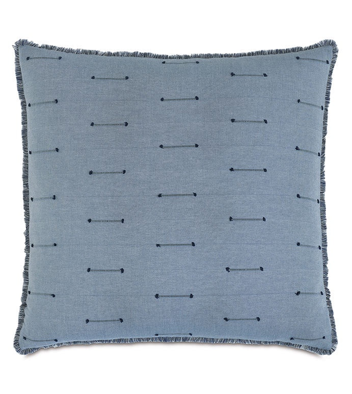 The Vizcaya Fil Euro sham by Eastern Accents is a square Lodi Blue throw pillow featuring small horizontal stitched lines and a subtle brush fringe, creating a modern, textured look.
